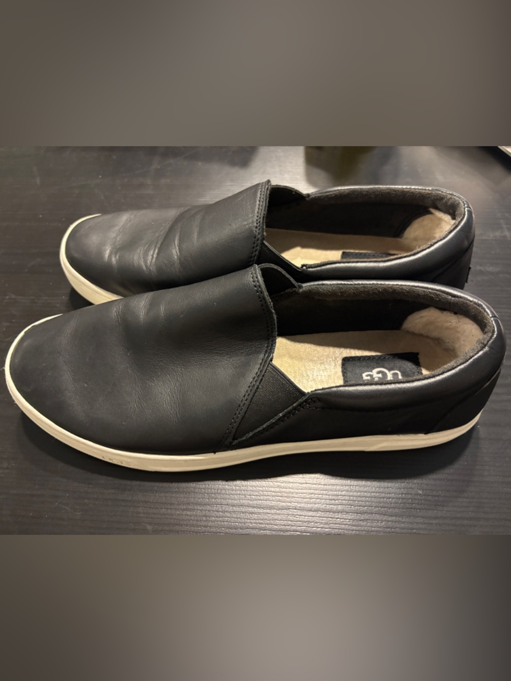 UGG Women’s Slip-On Leather Sneakers - Black - Size 8 - Picture 5 of 7